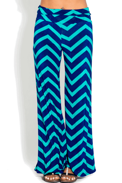 Mint-Blue Chevron Wide Leg Pants